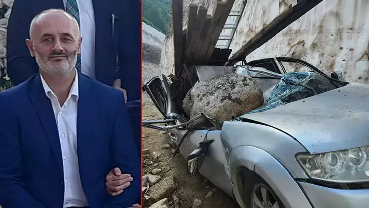 Yamaçtan kopan kaya parçasının üzerine düştüğü kamyonetteki 1 kişi öldü, 2 kişi yaralandı