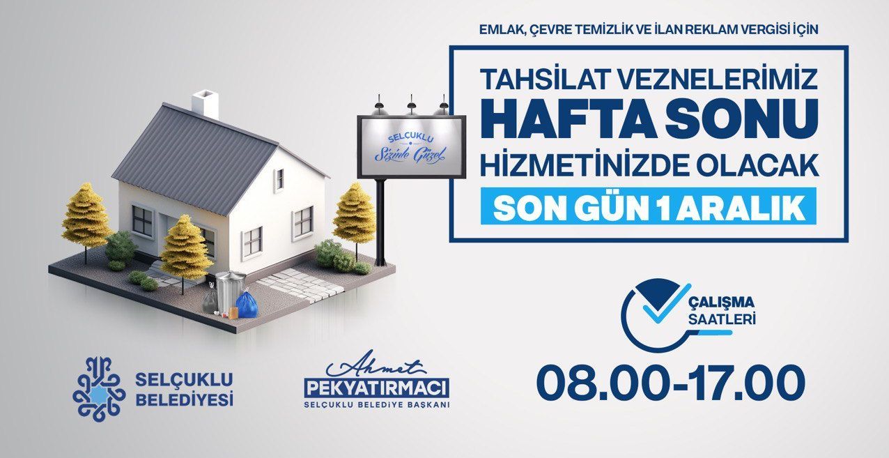 Selçuklu Belediyesi, vergi ödemeleri için hafta sonu da hizmet verecek!