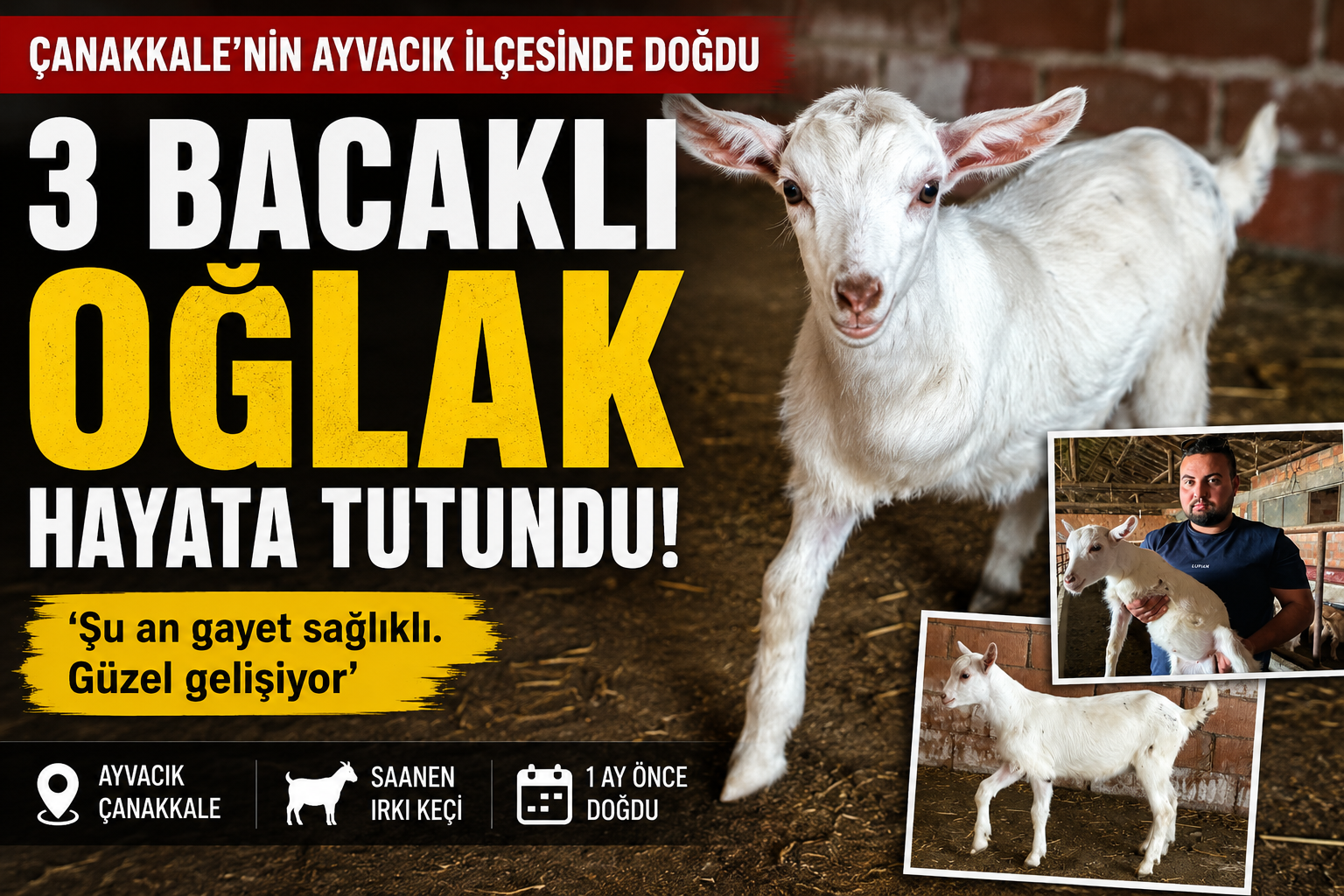 Çanakkale’de 3 bacaklı doğan oğlak, yaşama tutundu